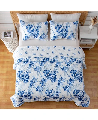 Linery & Co. Blue Watercolor Florals Microfiber Quilt Set With Shams