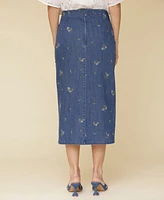 Avec Les Filles Women's Embroidered Denim Midi Skirt