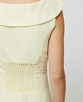 French Connection Women's Birdie Butter Yellow Linen Collared Midi Dress