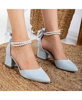 Miranda Low Block Heels with Pearls
