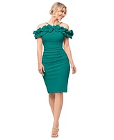 Xscape Petite Off-The-Shoulder Ruffled Scuba Crepe Bodycon Dress
