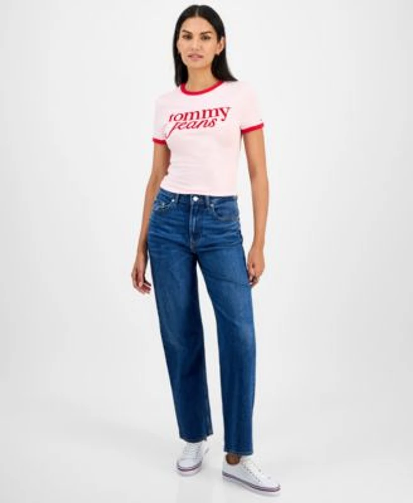 Tommy Jeans Womens Slim Logo Ringer T Shirt Layla High Rise Slim Straight Jeans