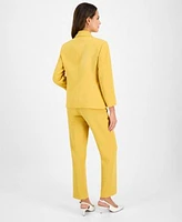 Kasper Womens Toggle Jacket Straight Leg Pants Regular Petite