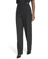 Calvin Klein Petite Toggle-Tab Windowpane-Print Pants