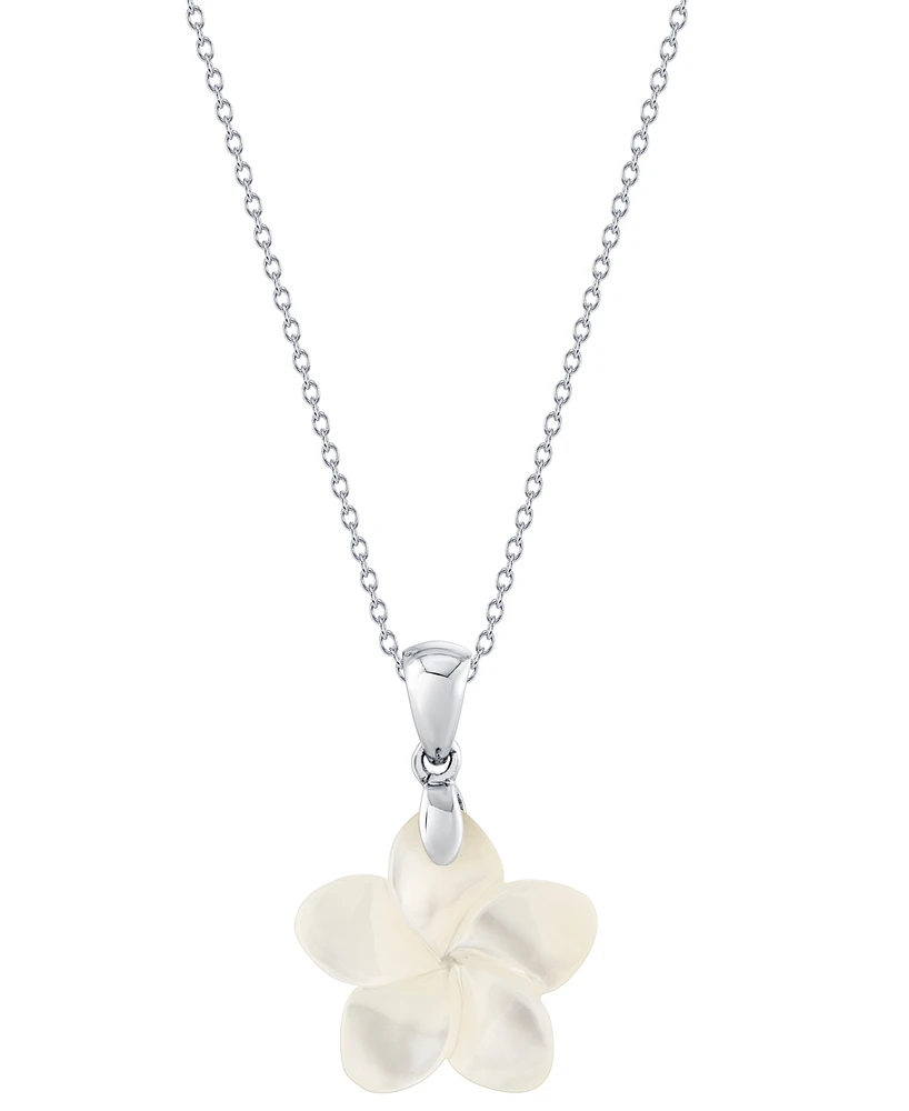 Mother-of-Pearl (18mm) Flower 18" Pendant Necklace in Sterling Silver