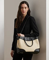 Lauren Ralph Marcy Straw & Leather Satchel