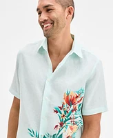 Club Room Men's Tropic Short Sleeved Floral Print Button-Front Linen Shirt, Exclusively at Macy's