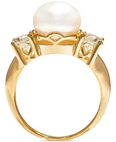 Cultured Freshwater Pearl (10mm) & Cubic Zirconia Ring 18k Gold-Plated Sterling Silver