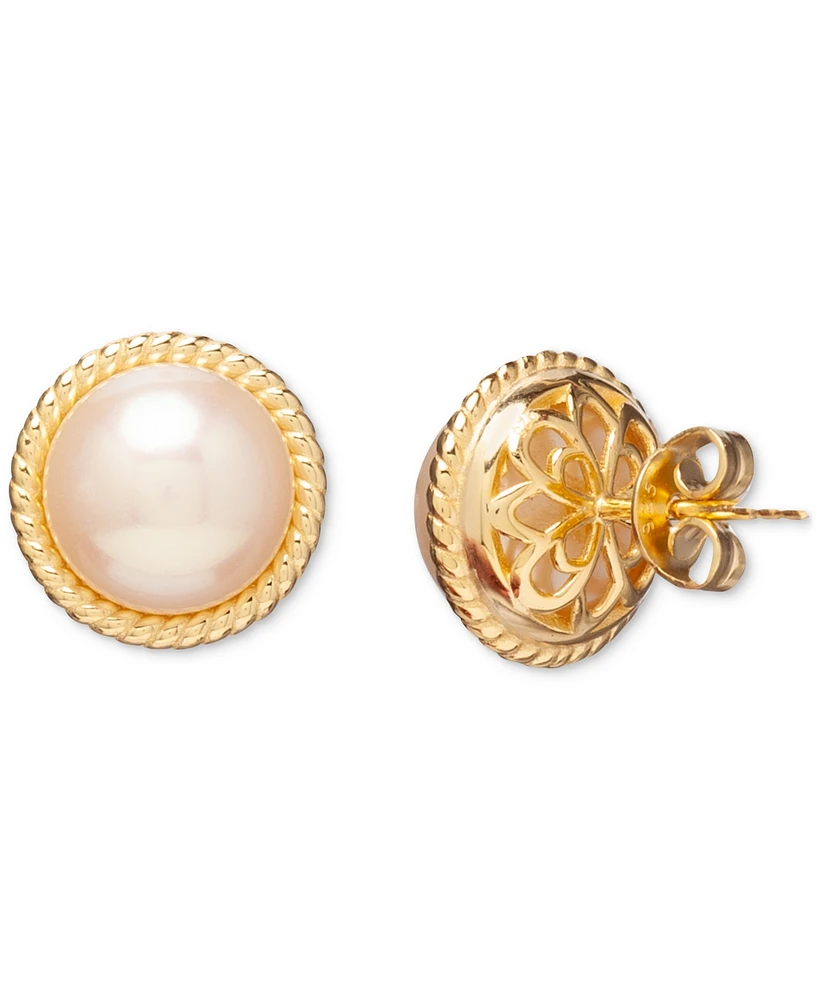 Rope Edge Cultured Freshwater Mabe Pearl (10mm) Stud Earrings in 18k Gold-Plated Sterling Silver
