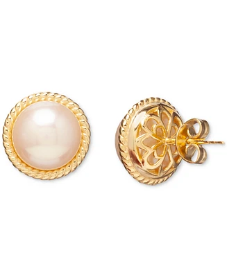 Rope Edge Cultured Freshwater Mabe Pearl (10mm) Stud Earrings in 18k Gold-Plated Sterling Silver