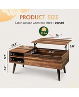 Wlive Wood Lift Top Coffee Table with Hidden Compartment and Adjustable Storage Shelf, Lift Tabletop Dining Table for Home Living Room, Office, Rustic