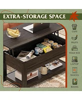 Wlive Modern Lift Top Coffee Table,Rustic Coffee Table with Storage Shelf and Hidden Compartment,Wood Lift Tabletop for Home Living Room,Black.