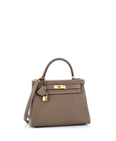 Pre-Owned Hermes Kelly 28 Handbag Grey Clemence with Gold Hardware