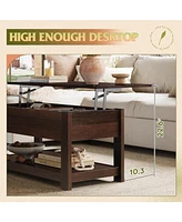 Wlive Modern Lift Top Coffee Table,Rustic Coffee Table with Storage Shelf and Hidden Compartment,Wood Lift Tabletop for Home Living Room,Brown Oak.