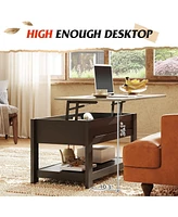 Wlive Modern Rustic Coffee Table with Storage Shelf and Hidden Compartment,Wood Lift Tabletop for Home Living Room,Black,Greige.