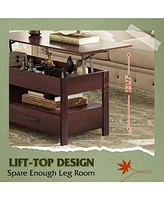 Wlive Lift Top Coffee Table for Living Room,Coffee Table with Storage,Hidden Compartment and Metal Frame, Central Table for Reception Room,Espresso