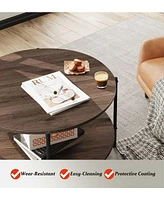 Wlive Round Coffee Table, Living Room Table with 2-Tier Storage Shelf,32in Wood Modern Coffee Table with Metal Frame and Wood Desktop,Easy Assembly&#x
