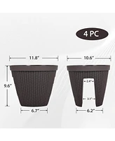 Aoodor 12'' Balcony Rattan Pattern Railing Planter Box with Drainage Holes and Adjustable Brackets for Outdoor Garden Patio,Deck,Fence Set of 4