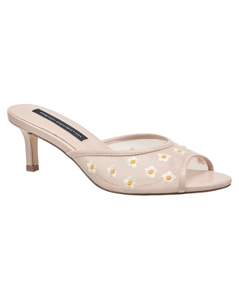 French Connection Nancy Mesh Embroidered Kitten Heel