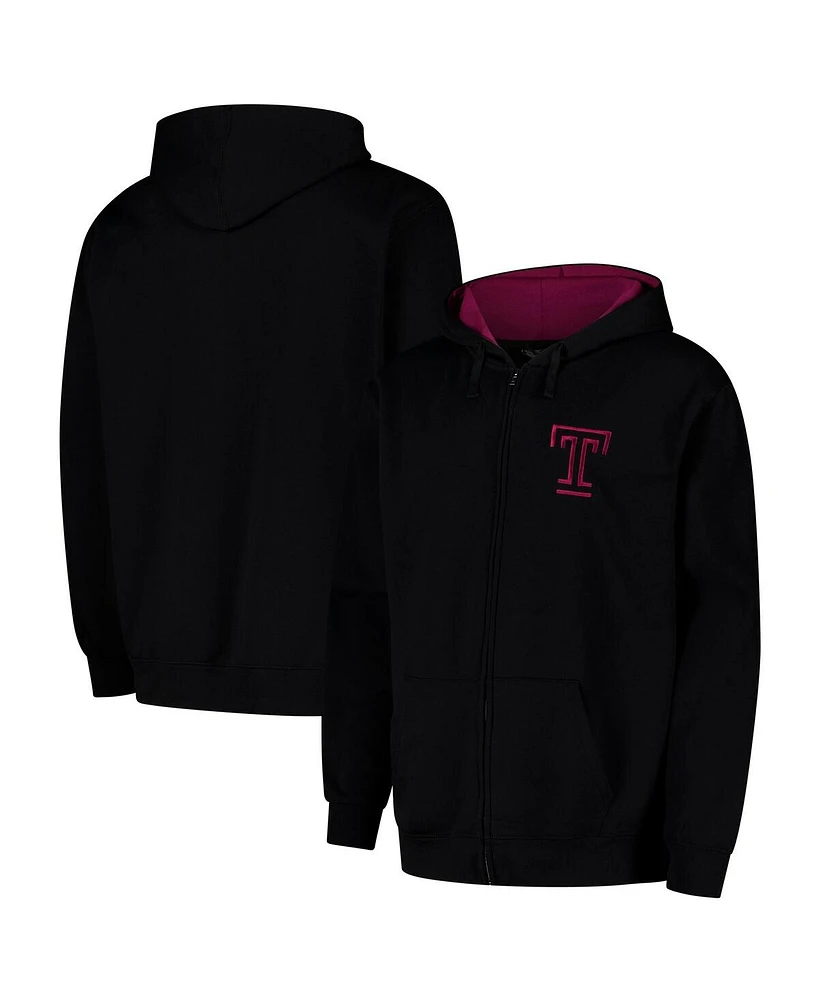 Colosseum Men's Black Temple Owls Arch Logo 3.0 Full-Zip Hoodie