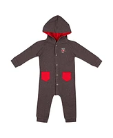 Colosseum Baby Boys and Girls Charcoal Wisconsin Badgers Zando-Zan Waffle Full-Snap Hooded Romper