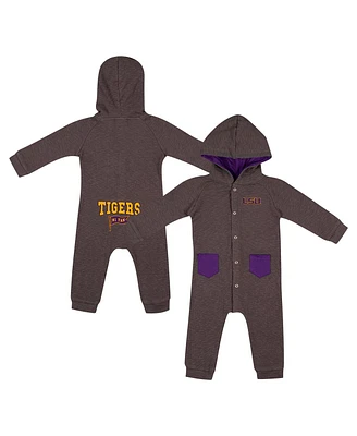 Colosseum Baby Boys and Girls Charcoal Lsu Tigers Zando-Zan Waffle Full-Snap Hooded Romper
