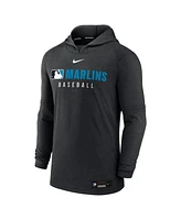 Nike Men's Heather Black Miami Marlins Authentic Collection Tri-Blend Performance Pullover Hoodie