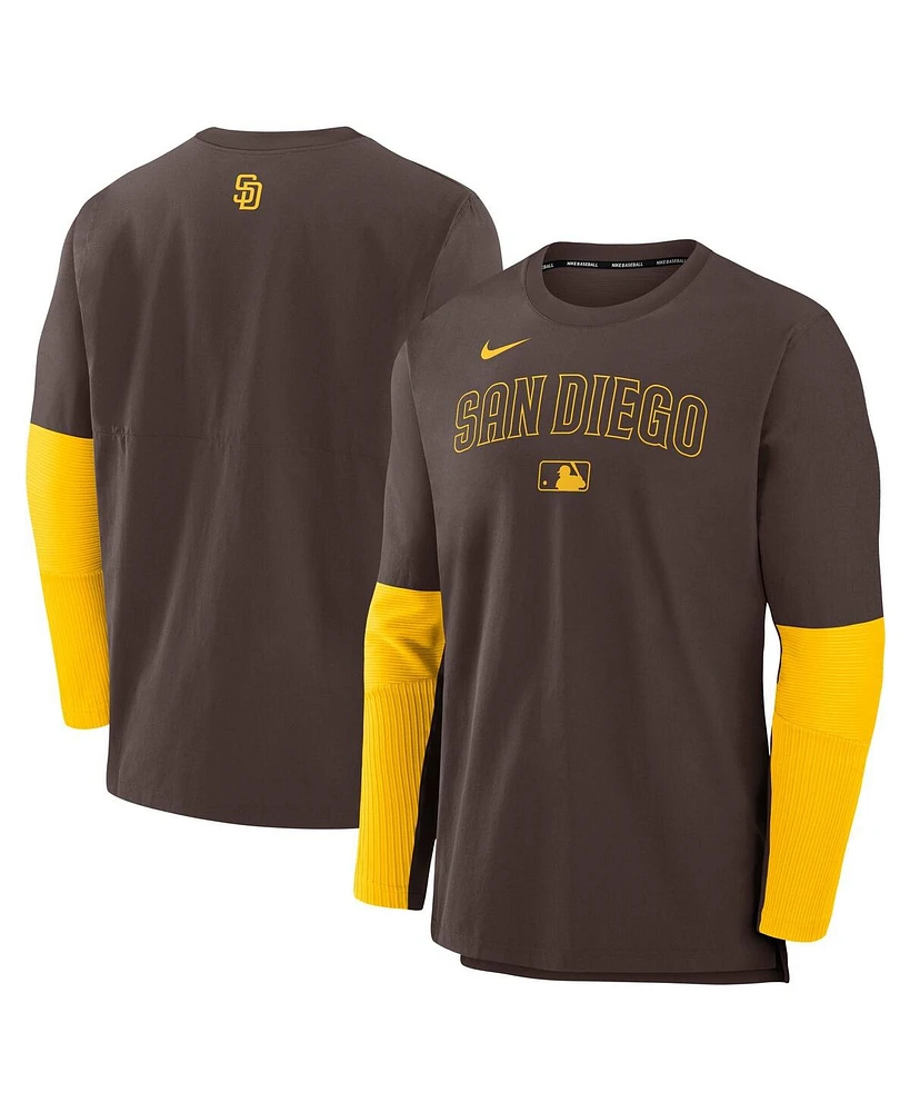 Nike Men's Brown/Gold San Diego Padres Authentic Collection Lightweight Player Tri-Blend Performance Pullover Sweatshirt