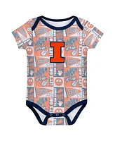 Outerstuff Newborn Navy Illinois Fighting Illini Sunday Comics Bodysuit 3-Pack