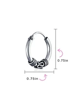 Bling Jewelry Bali Tribal Swirl Hoop Huggie Earrings Oxidized Sterling Silver Multiple Sizes