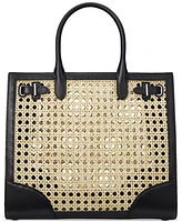 Lauren Ralph Devyn Rattan & Leather Tote Bag