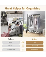 Heavy Duty Clothes Stand Rack with Top Rod and Lower Storage Shelf