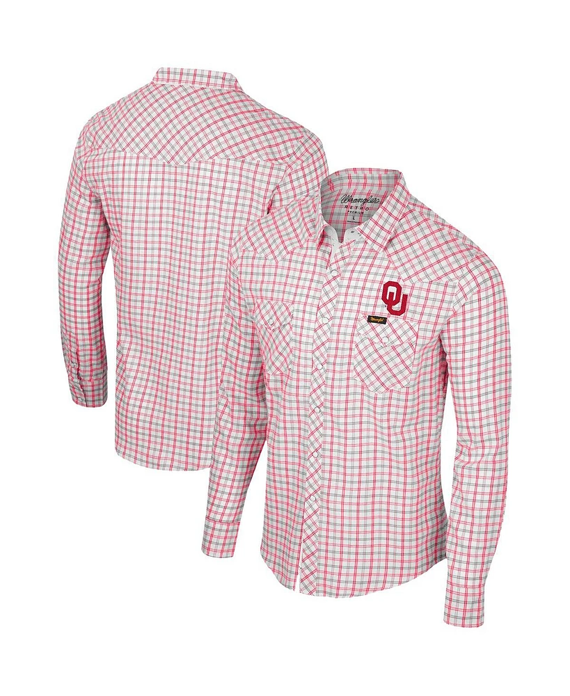 Colosseum x Wrangler Men's White Oklahoma Sooners Plaid Windowpane Long Sleeve Full-Snap Shirt