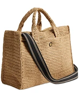 Coach Cargo Embroidered Logo Straw Tote Bag
