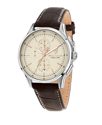 Maserati Men's Chronograph Brown Leather Watch, 42mm