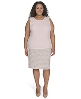 Calvin Klein Plus Solid Pleated-Neck Sleeveless Top