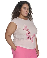 Calvin Klein Plus Placed-Floral Sleeveless Top