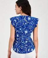 Ak Anne Klein Women's Printed V-Neck Cap-Sleeve Top