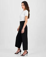 Ak Anne Klein Petite Mid-Rise Cropped Wide-Leg Pants