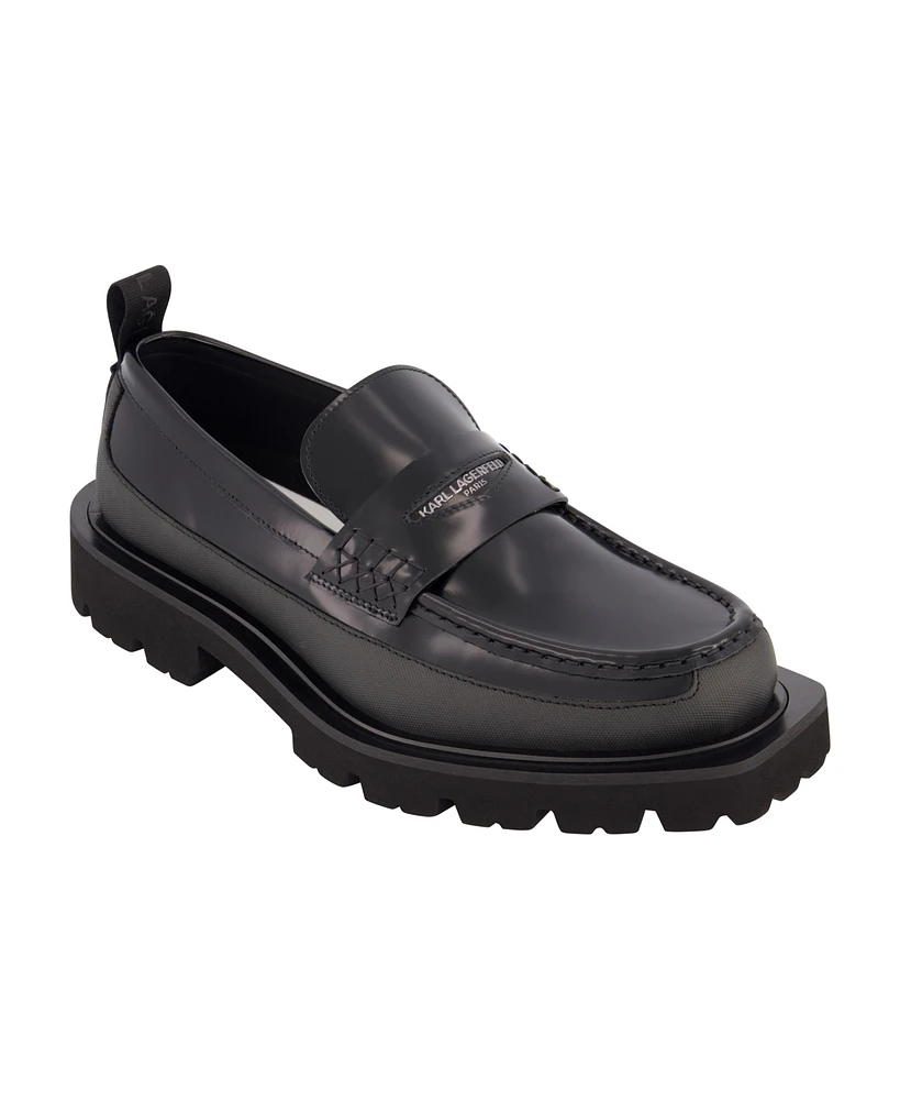 Karl Lagerfeld Paris Men's White Label Collection Front Logo Penny Loafers