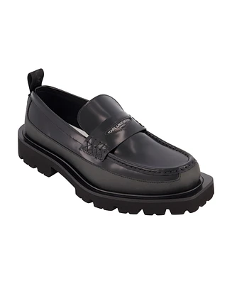 Karl Lagerfeld Paris Men's White Label Collection Front Logo Penny Loafers