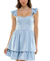 Crystal Doll Juniors' Sweetheart-Neck Ruffle-Sleeve Dress
