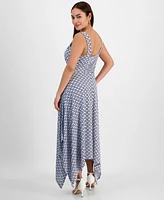 Jamie & Layla Petite Printed Knot-Strap Shark-Bite Maxi Dress