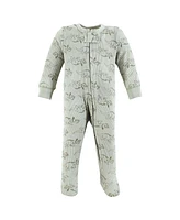 Hudson Baby Boys Thermal Zipper Sleep and Play 2pk, Sage Dinosaur, 6-9 Months