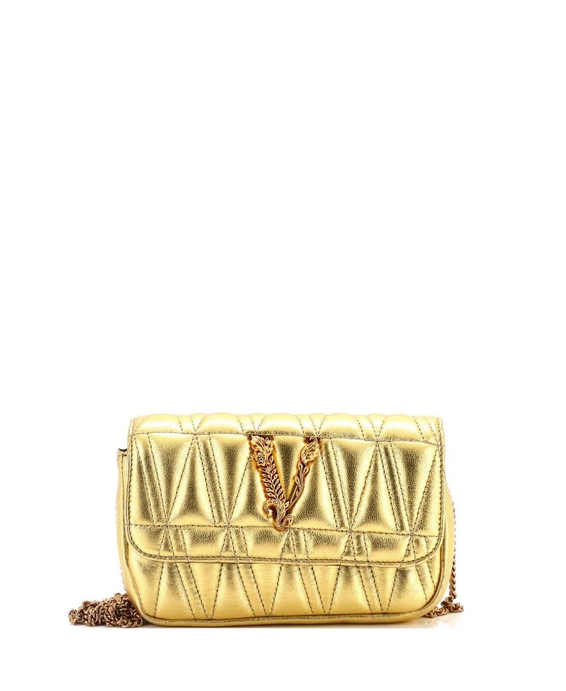 Pre-Owned Versace Mini Virtus Chain Flap Shoulder Bag Quilted Leather