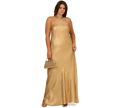 Aidan by Adrianna Papell Plus Sleevelss Gold Foil Gown