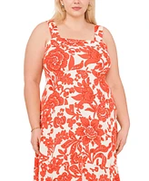 Vince Camuto Plus Printed Square-Neck Smocked-Back Maxi Dress