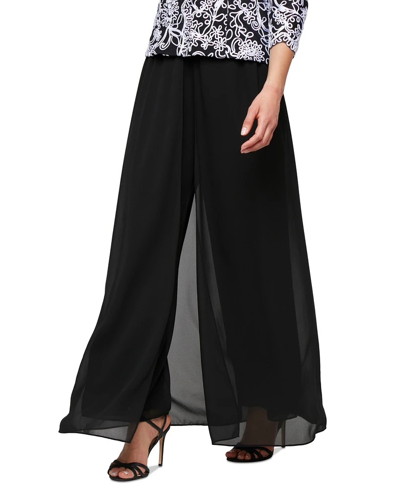 Alex Evenings Petite Wide-Leg Chiffon-Overlay Pants