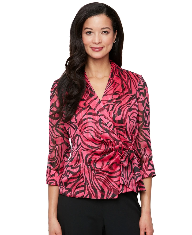 Alex Evenings Women's Printed Side-Tie Blouse