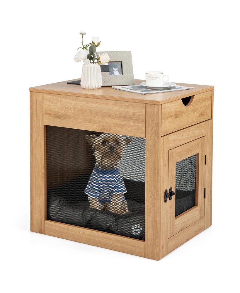 Furniture Style Dog Kennel with Drawer and Removable Dog Bed